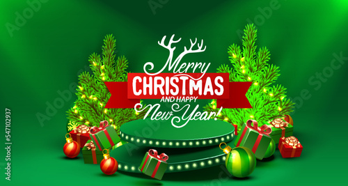 Podium merry Christmas. shopping new year banner. Vector