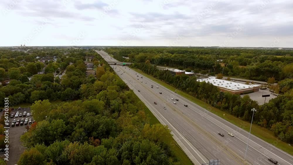 Aerial shot of route 1 in Ohio, with busy highway traffic
