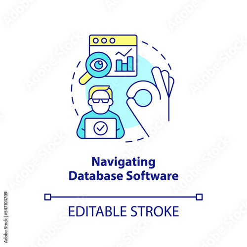 Navigating database software concept icon. Digital technology. Information management abstract idea thin line illustration. Isolated outline drawing. Editable stroke. Arial, Myriad Pro-Bold fonts used