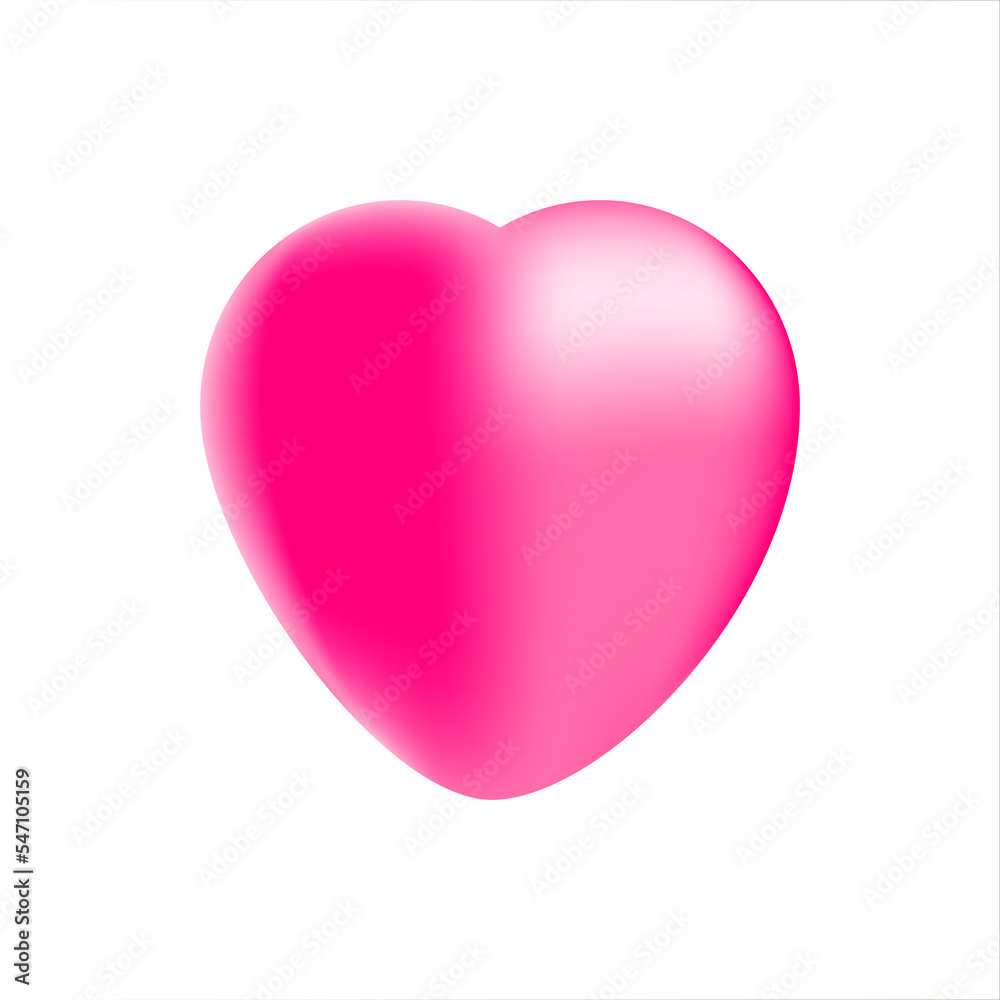 3d heart. Greeting card for Valentine's day, mother's Day, birthday. The 14th of February. A symbol of love. A pink heart is highlighted on a white background.