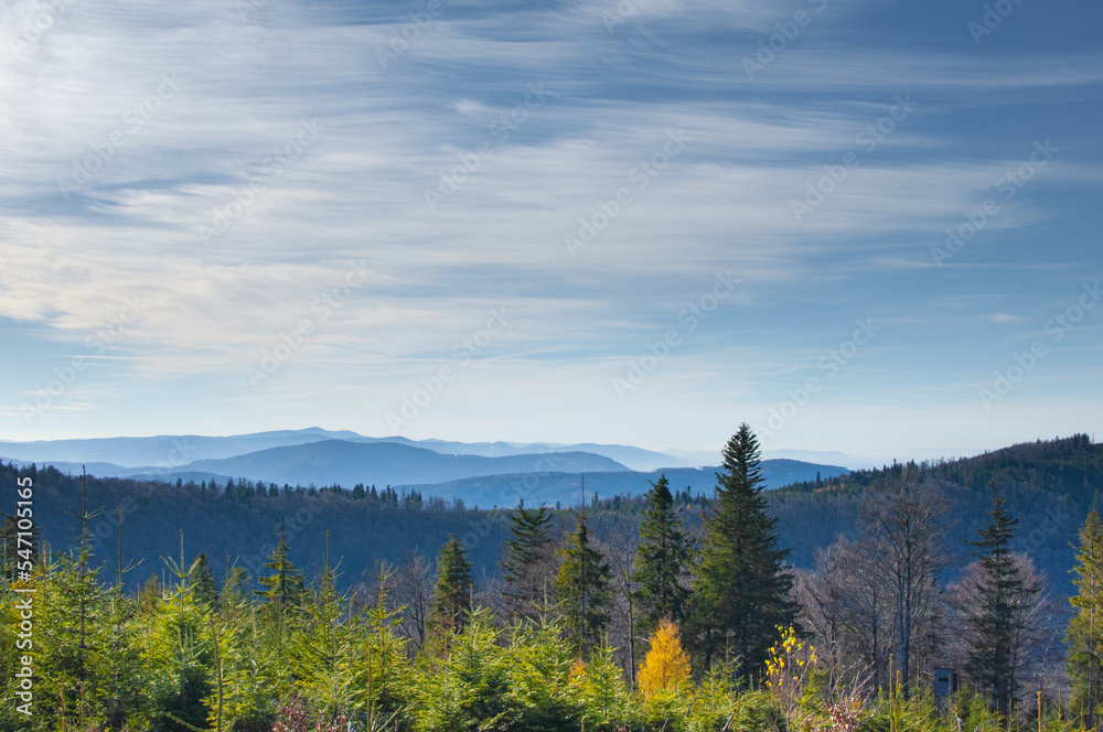 autumn landscapes in Polish mountains, Beskid Slaski