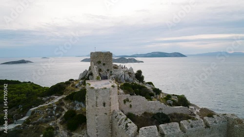 Half aerial orbit around Castle of Kritinia overlooking Aegean Sea, Rhodes photo