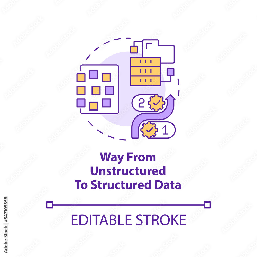 Way from unstructured to structured data concept icon. Information management abstract idea thin line illustration. Isolated outline drawing. Editable stroke. Arial, Myriad Pro-Bold fonts used Way from unstructured to structured data concept icon. Information management abstract idea thin line illustration. Isolated outline drawing. Editable stroke. Arial, Myriad Pro-Bold fonts used