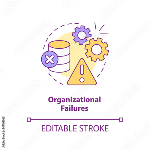 Organizational failures concept icon. Data management issue. Unproductive system abstract idea thin line illustration. Isolated outline drawing. Editable stroke. Arial, Myriad Pro-Bold fonts used