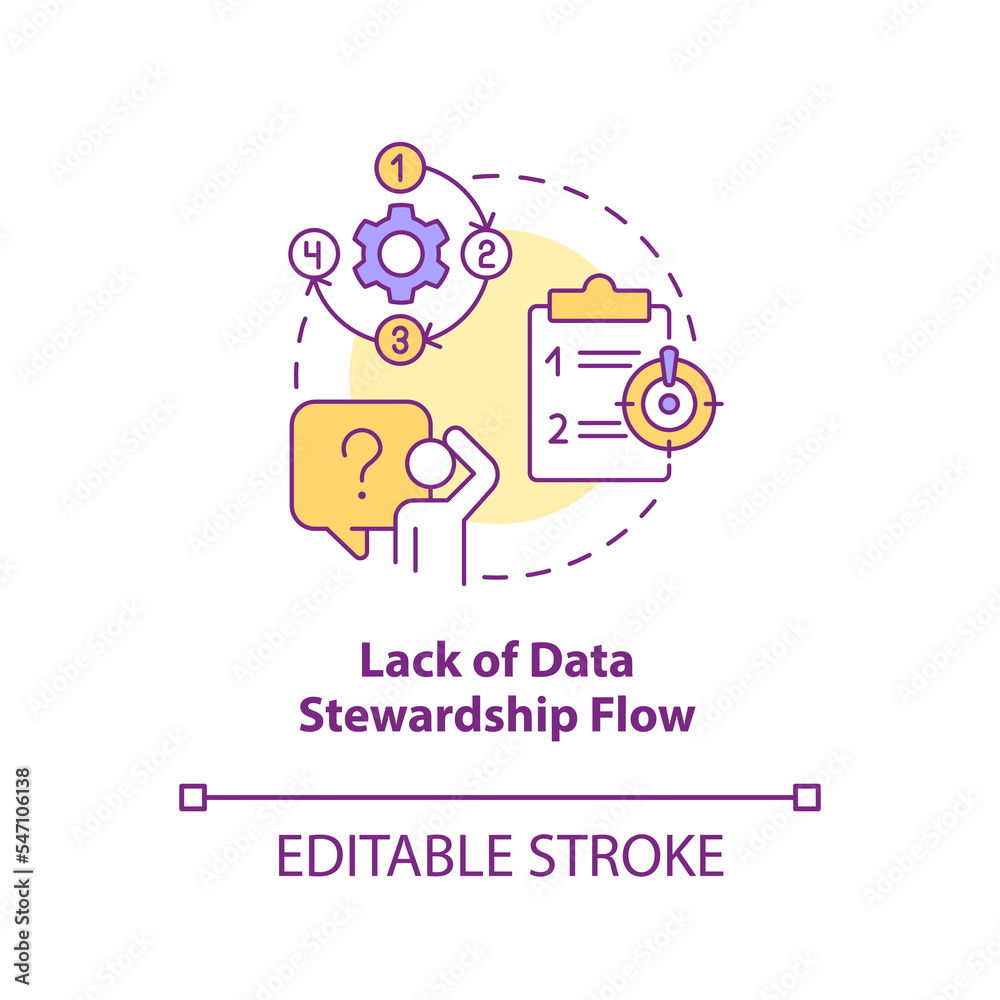 Lack of data stewardship flow concept icon. Effective information management abstract idea thin line illustration. Isolated outline drawing. Editable stroke. Arial, Myriad Pro-Bold fonts used