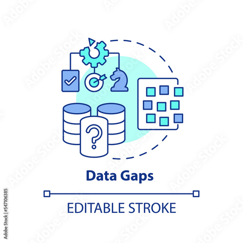 Data gaps concept icon. Missing information. Database management. Storage issue abstract idea thin line illustration. Isolated outline drawing. Editable stroke. Arial, Myriad Pro-Bold fonts used