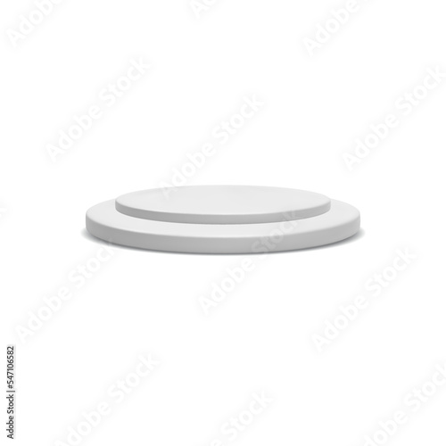 Round product stand, podium for product display in white color isolated on white background