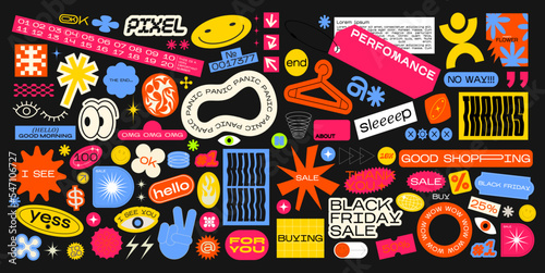 Collection of various patches, labels, tags, stickers, stamps for shopping and packaging. discounts, new collection. Vector set, trendy promo labels	