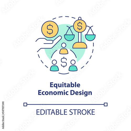 Equitable economic design concept icon. Attribute of inclusive economy abstract idea thin line illustration. Isolated outline drawing. Editable stroke. Arial, Myriad Pro-Bold fonts used