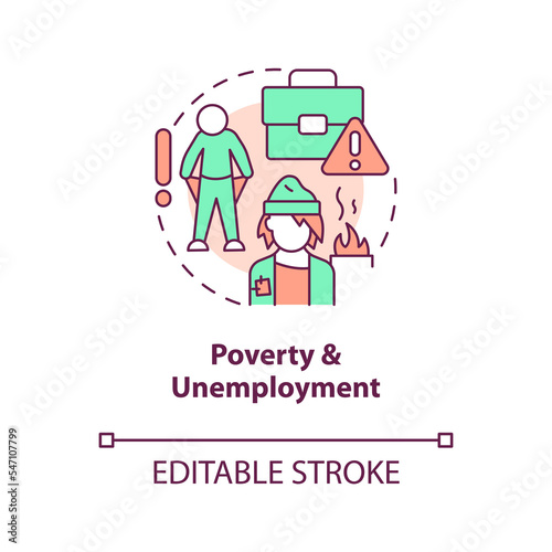 Poverty and unemployment concept icon. Challenge for inclusive growth abstract idea thin line illustration. Isolated outline drawing. Editable stroke. Arial, Myriad Pro-Bold fonts used
