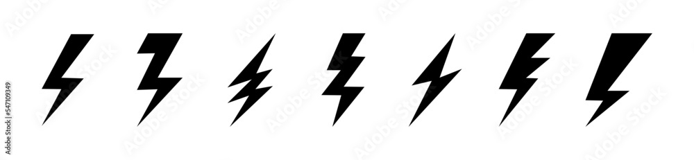 Lightning bolt vector icon set. Flat style. Lightning bolt vector icon set. Flat style.