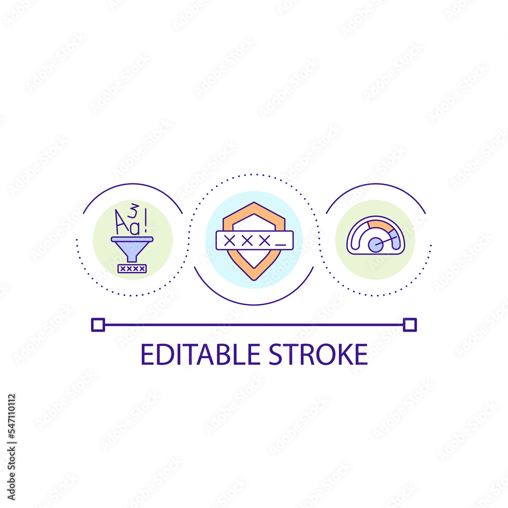 Reliable password loop concept icon. Strong login data. Digital security. Prevent hacking abstract idea thin line illustration. Isolated outline drawing. Editable stroke. Arial font used Reliable password loop concept icon. Strong login data. Digital security. Prevent hacking abstract idea thin line illustration. Isolated outline drawing. Editable stroke. Arial font used