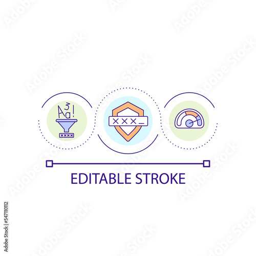 Reliable password loop concept icon. Strong login data. Digital security. Prevent hacking abstract idea thin line illustration. Isolated outline drawing. Editable stroke. Arial font used