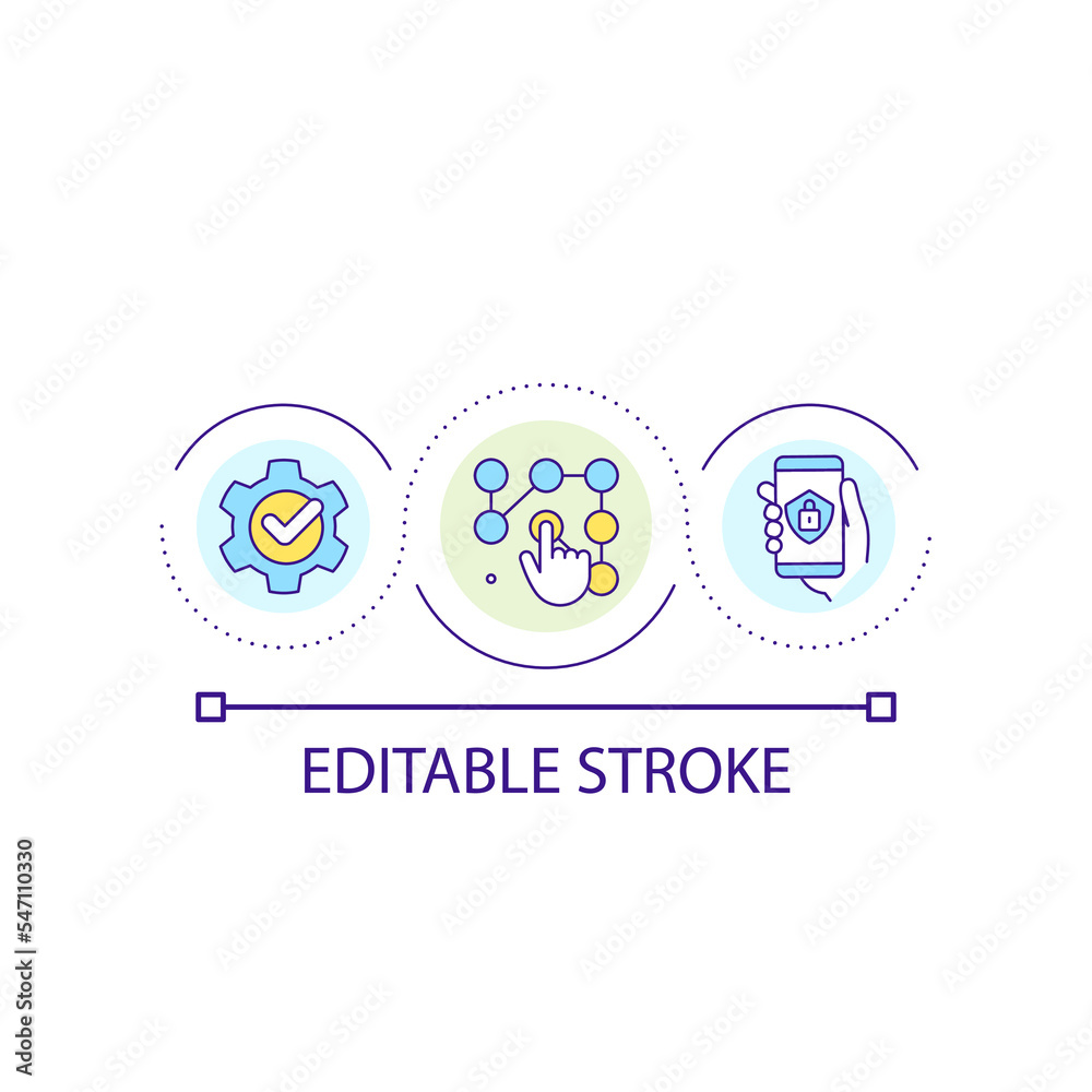 Screen password loop concept icon. Digital safety. Device security. Reliable login data abstract idea thin line illustration. Isolated outline drawing. Editable stroke. Arial font used