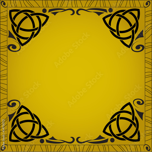 Cadre avec symboles celtiques - Nœud celtique - Carré - Géométrie sacrée - Énergie - Noir et Or