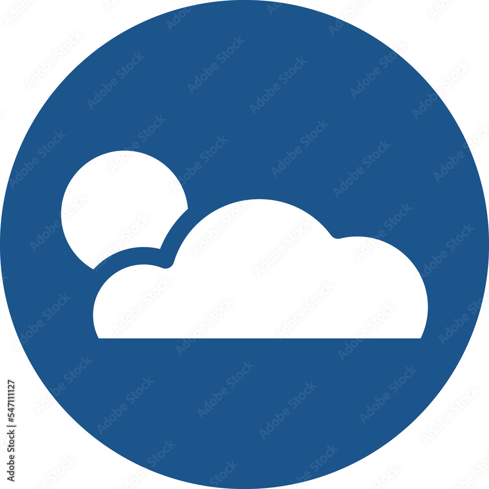 Cloud and sun icon in blue circle.
