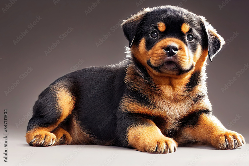 Picture of cute rottweiler dog puppy in studio setting