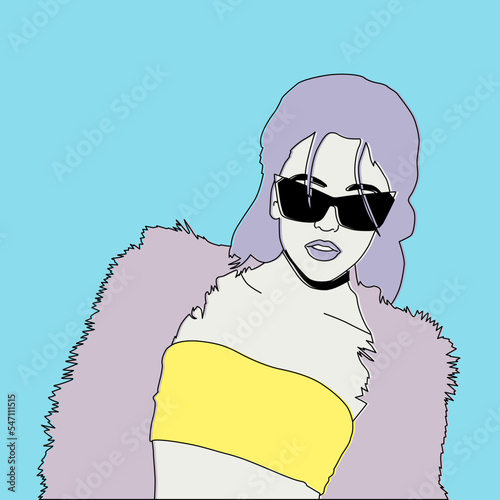 Fashion minimal flat vector illustration glamor disco stylish Girl. Party concept