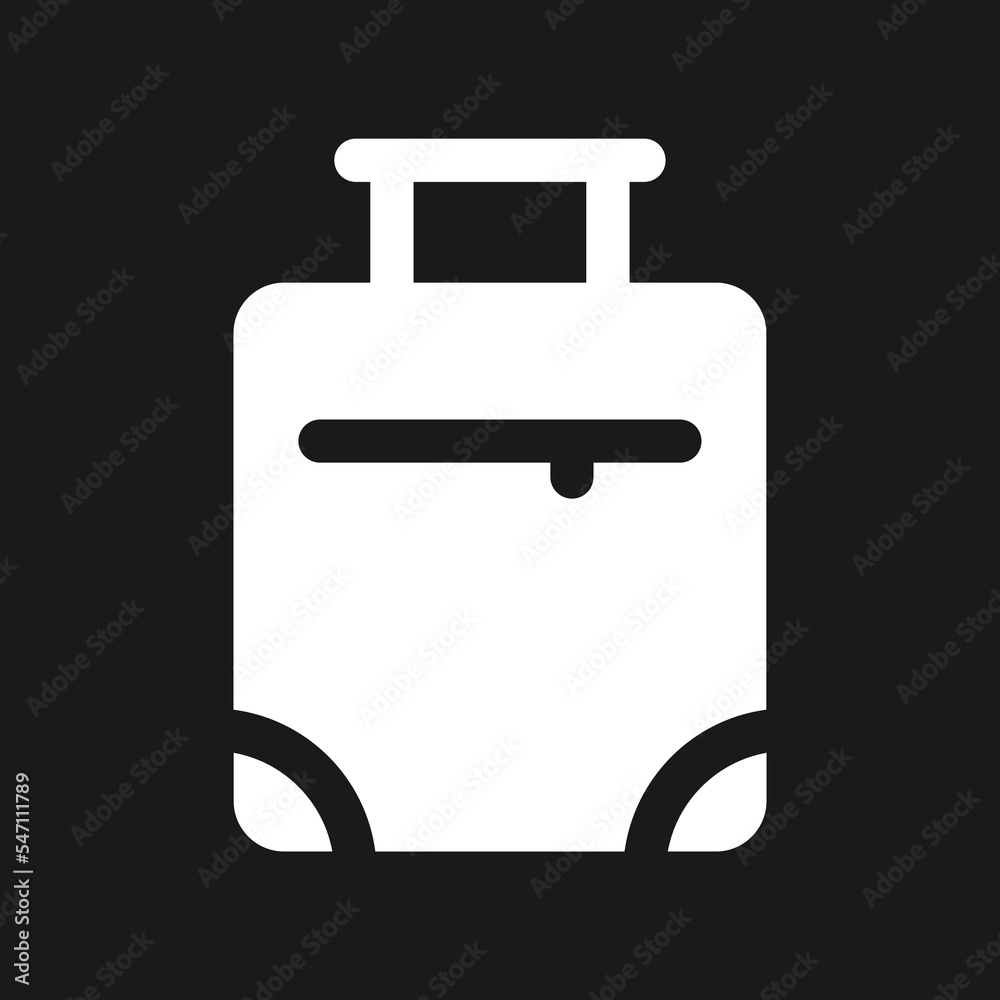 Suitcase dark mode glyph ui icon. Package with traveler belongings. User interface design. White silhouette symbol on black space. Solid pictogram for web, mobile. Vector isolated illustration Suitcase dark mode glyph ui icon. Package with traveler belongings. User interface design. White silhouette symbol on black space. Solid pictogram for web, mobile. Vector isolated illustration