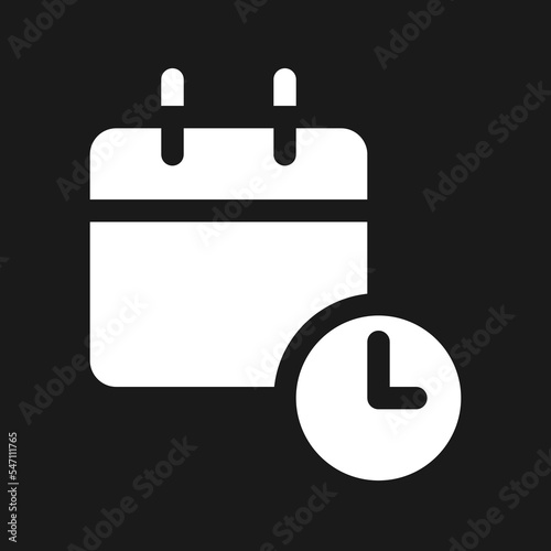 Calendar online dark mode glyph ui icon. Schedule important events. User interface design. White silhouette symbol on black space. Solid pictogram for web, mobile. Vector isolated illustration