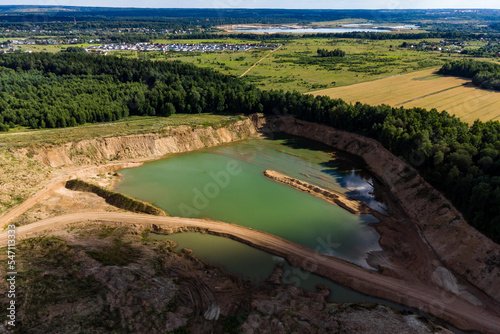 Flooded part of the sand pit, aerial view of the quarry pond © PhotoChur