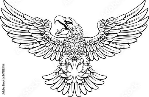 A bald eagle or hawk flying with a cricket ball in their claws sports mascot