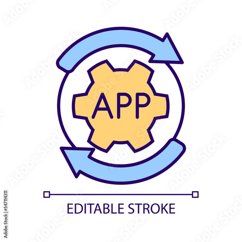 Software updating RGB color icon. App upgrading. Renew system. Install latest version. Digital solution. Isolated vector illustration. Simple filled line drawing. Editable stroke. Arial font used