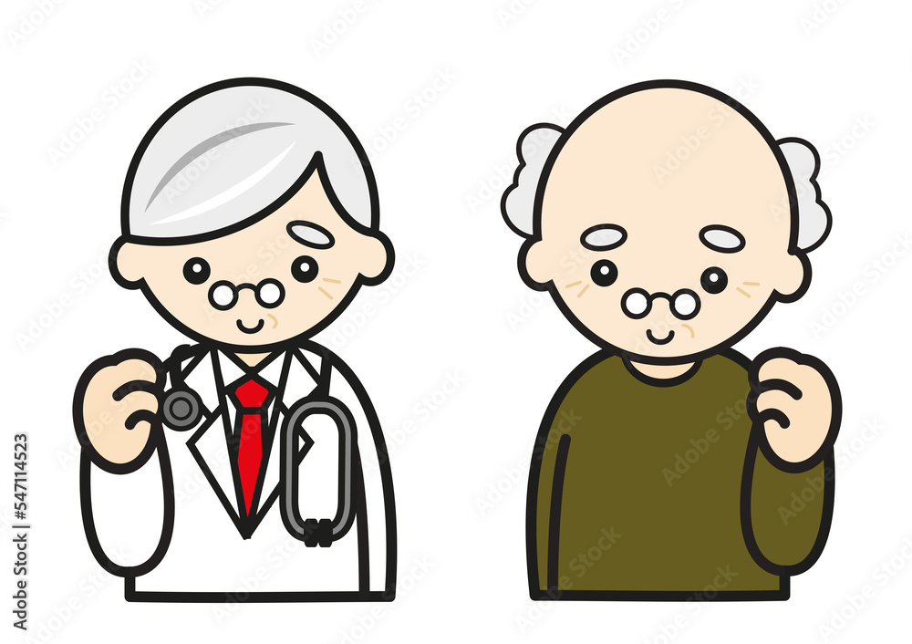 ガッツポーズの医者と高齢者の患者