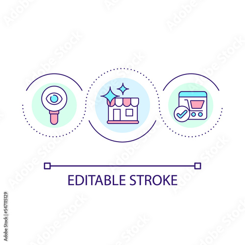 Brand visual identity loop concept icon. Importance of aesthetic. Marketing strategy to attract clients abstract idea thin line illustration. Isolated outline drawing. Editable stroke. Arial font used