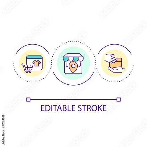 BOPIS strategy loop concept icon. Attract new customers for ecommerce. Buy online pick up in store abstract idea thin line illustration. Isolated outline drawing. Editable stroke. Arial font used