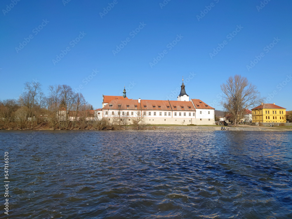 View of Dobřichovice Castle with the river Berounka - Czech Republic