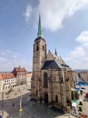 Top view of Cathedral of St Bartholomew in Pilsen - Plzeň, Czech Republic