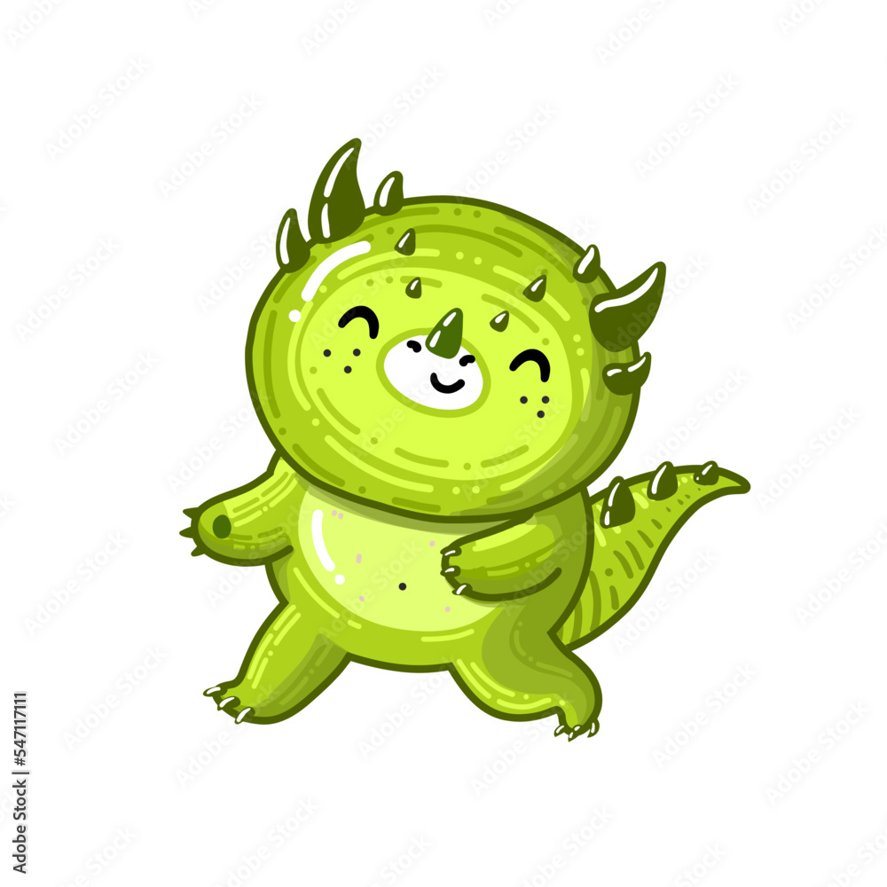 Little green dinosaur is vector cartoon illustration. Cute funny dragon runs away Little green dinosaur is vector cartoon illustration. Cute funny dragon runs away