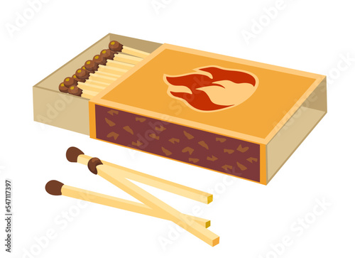 Matchbox and matches. Flat design style. Vector illustration isolated on a white background. Illustration.