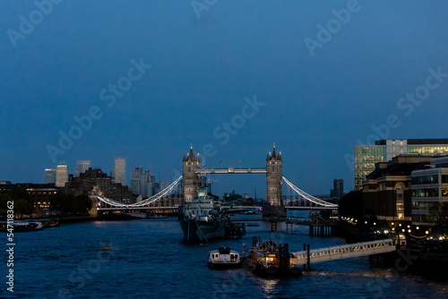 Thames by night - view over the river Thames in London  with tower bridge in sight