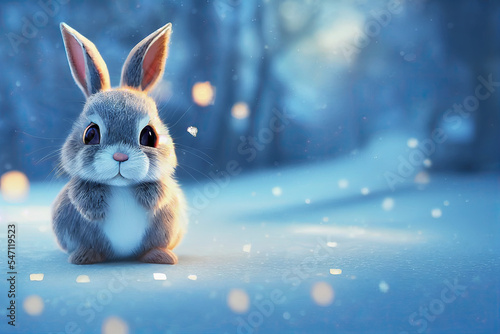 rabbit in the snow illustration generated by ia, Artificial Intelligence