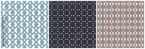 Seamless geometric abstract patterns with simple shapes. Collection of modern style backgrounds in soft, nature colors. Vector repeated textures for home interior, decor, textile. Eps 10