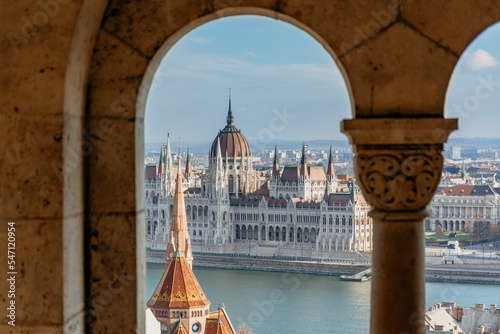 Photography Cityscape of Budapest and Hungarian parliament on bank of Danube river