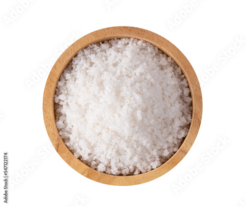 Salt in wood bowl isolated on transparent png