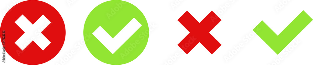 Green check mark, red cross mark icon set. Icon for an application or website. Green and red OK and X icon. Flat and modern checkmark design, vector illustration on transparent background. PNG image Green check mark, red cross mark icon set. Icon for an application or website. Green and red OK and X icon. Flat and modern checkmark design, vector illustration on transparent background. PNG image
