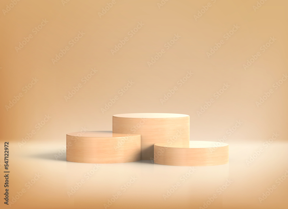 Wooden cylinder podium for promotion product display, Minimal scene with podium for products showcase, product presentation, mock up, cosmetic product show, stage pedestal 3D Rendering. Wooden cylinder podium for promotion product display, Minimal scene with podium for products showcase, product presentation, mock up, cosmetic product show, stage pedestal 3D Rendering.
