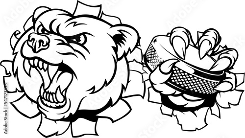 Canvas Print Bear Ice Hockey Player Animal Sports Mascot