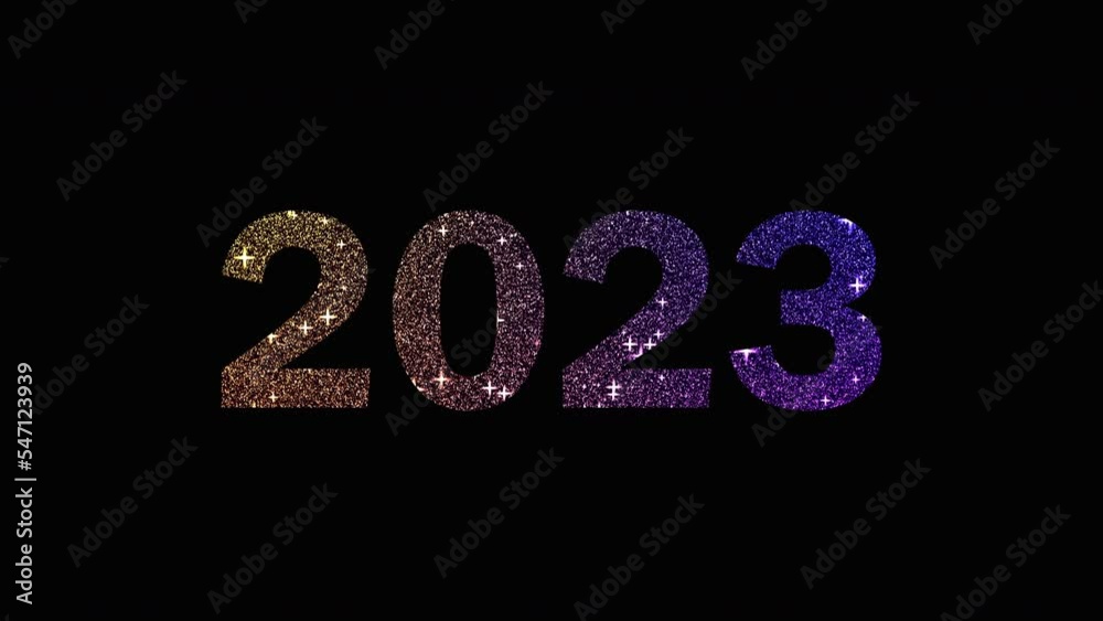 Happy New Year 2023, brightly glowing text animation on black background. Happy New Year 2023, brightly glowing text animation on black background.