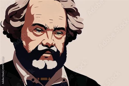 Digital illustration portraits of Karl Marx, acrylic painting style, elegant historical figures, can be used for sociology education, cultural commentary, and magazine reports.