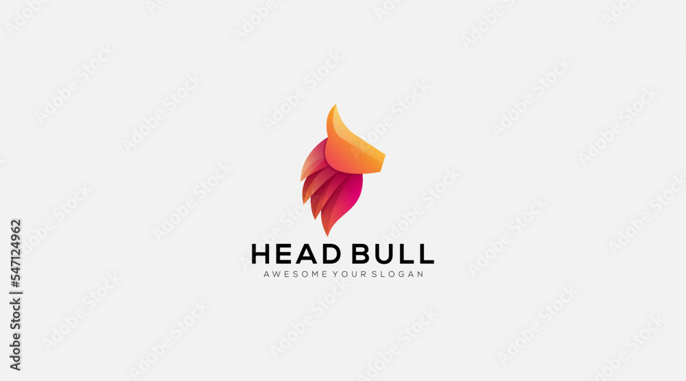 Gradient Head bull vector logo design illustration