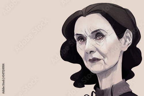 Digital illustration portraits of Marie Curie, acrylic painting style, and elegant historical figures, can be used for physics education, cultural commentary, and magazine reports.