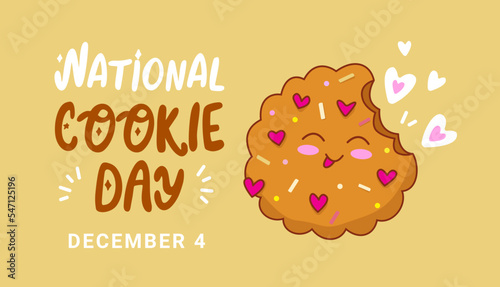 National Cookie Day 4th December. Funny chocolate sweet Cookie. Vector illustration in cartoon style