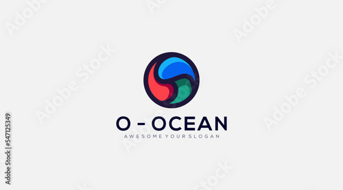 ocean Letter O waves logo design in letter o concept