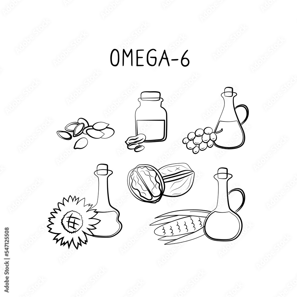 Omega6containing food. Groups of healthy products containing vitamins