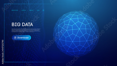 Abstract low poly sphere digital network background. Geometric futuristic blue tecgnology background. Low poly wire frame vector design.